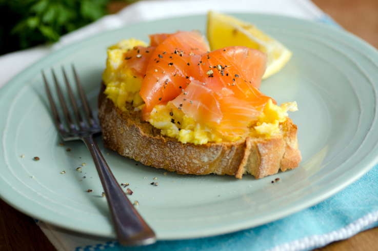 Salmon and eggs on toast
