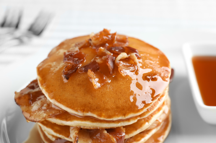 Pancakes with bacon and maple syrup