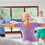 Seniors participating in an exercise class