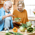 Senior man eating healthy food