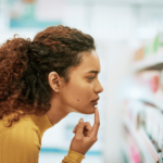 woman debating between two supplements