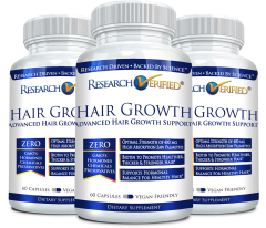 Research Verified® Hair Growth bottle. Top supplement for stronger, longer and healthier hair.